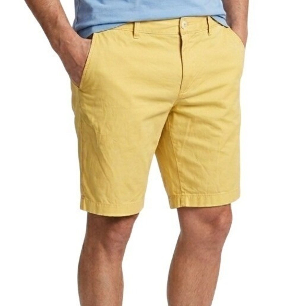 J Crew Shorts Mens 36 Yellow Chino 100% Cotton Pleated Classic Casual Summer